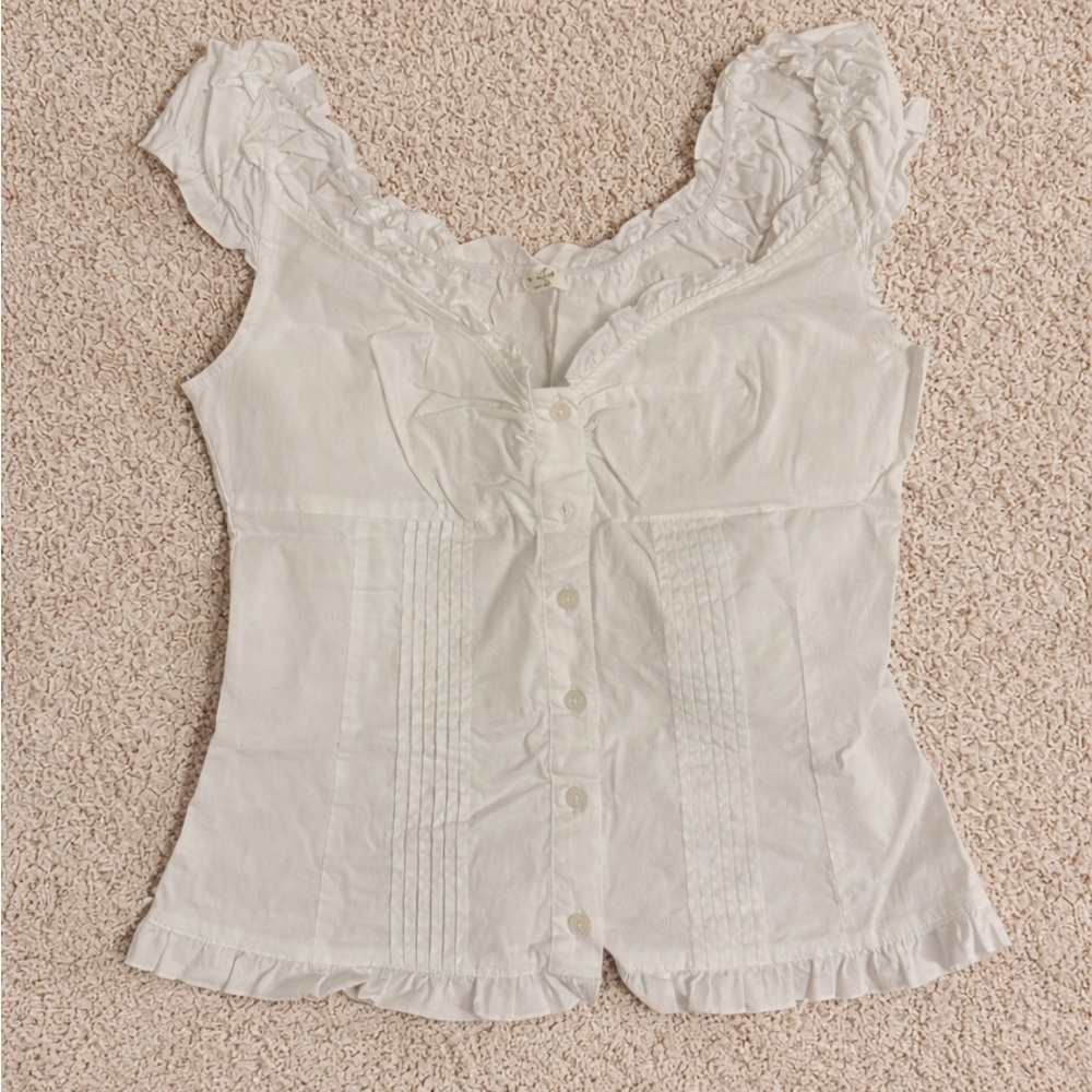 Brandy Melville White Ruffled Blouse